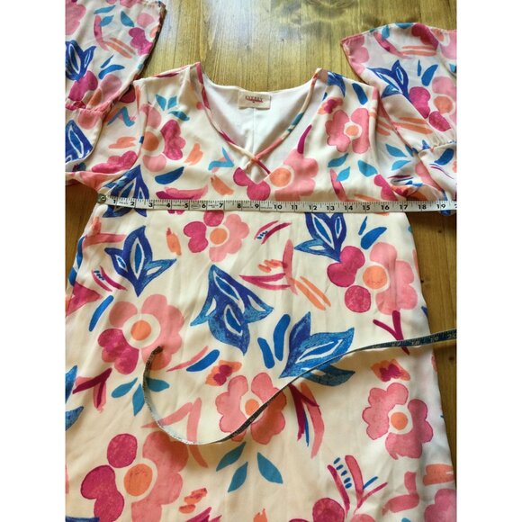 Everly Womens Floral Shift Dress Colorful Size S Bell Sleeve V Neck - Picture 9 of 13